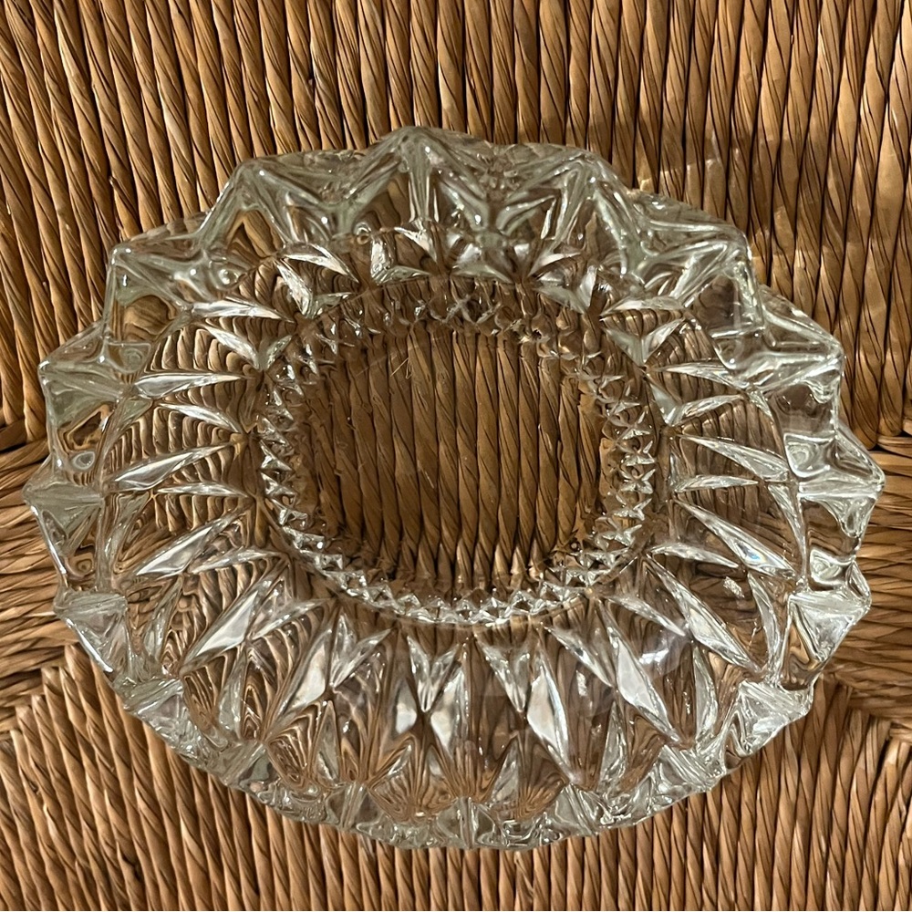 Vintage KIG Indonesia Clear Glass Diamond Point Edge 6" Ashtray / Trinket Dish